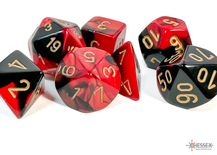 Chessex Dice - Polyhedral 7 - Die Set - Gemini - Black-Red/Gold