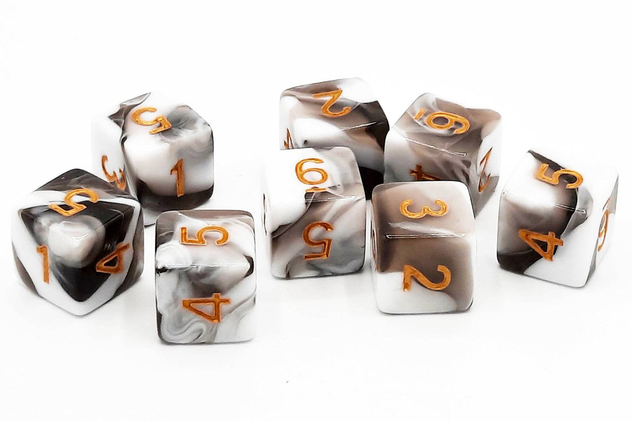 Old School Dice - D6 Set Vorpal - Black & White w/Gold