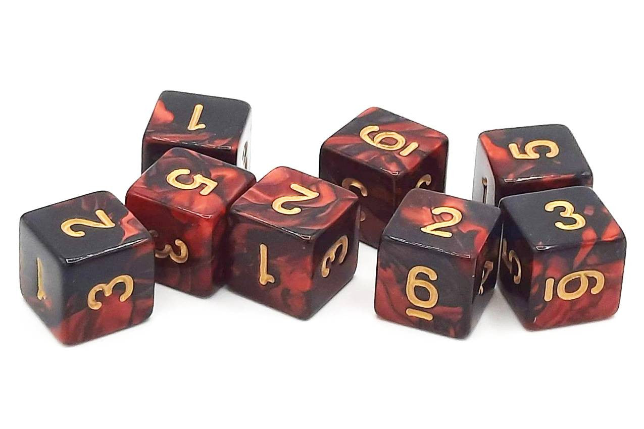 Old School Dice - D6 Set Vorpal - Blood Red & Black w/Gold