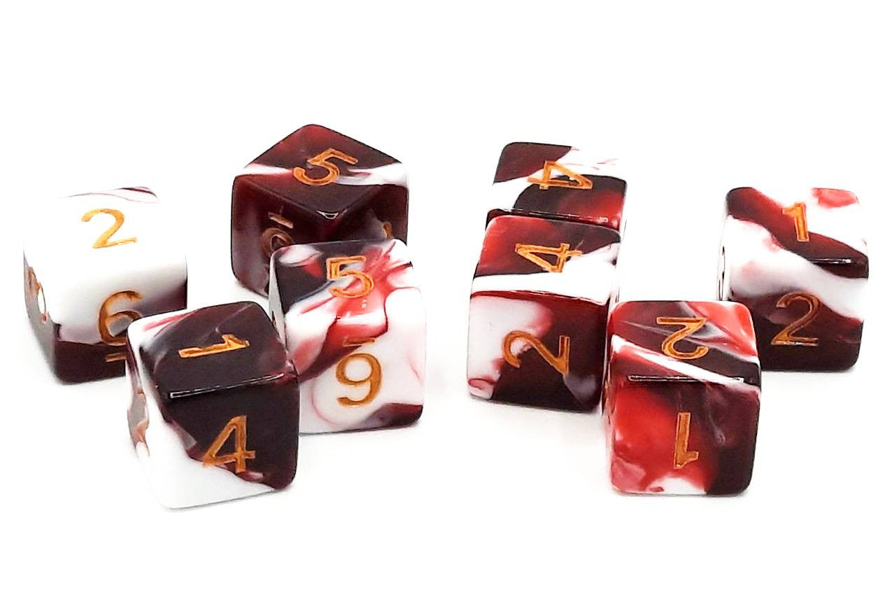 Old School Dice - D6 Set Vorpal - Blood Red & White w/Gold