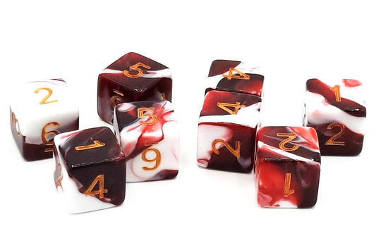 Old School Dice - D6 Set Vorpal - Blood Red & White w/Gold