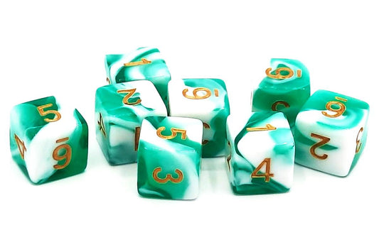 Old School Dice - D6 Set Vorpal - Cyan & White w/Gold