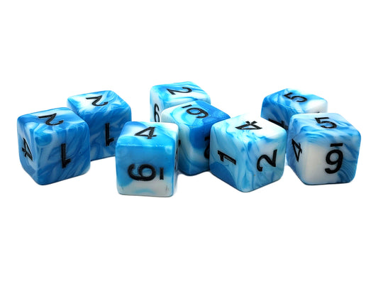 Old School Dice - D6 Set Vorpal - Baby Blue & White w/Black