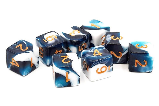 Old School Dice - D6 Set Vorpal - Dark Blue & White w/Gold