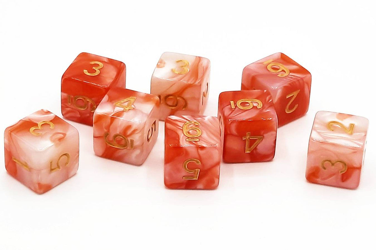 Old School Dice - D6 Set Vorpal - Red & Ivory w/Gold