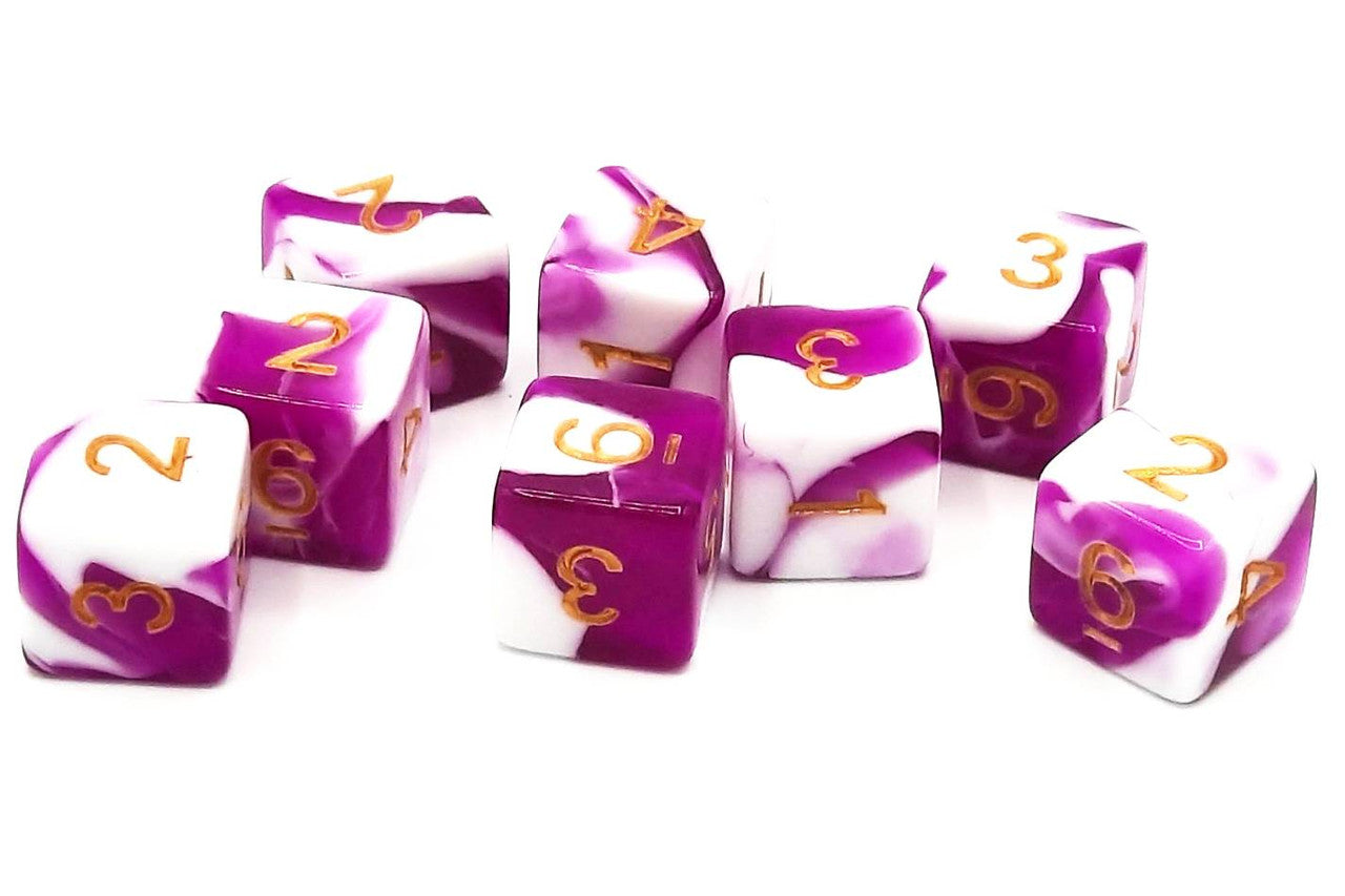 Old School Dice - D6 Set Vorpal - Purple & White w/Gold