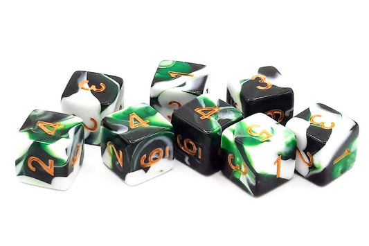 Old School Dice - D6 Set Vorpal - Green & White w/Gold