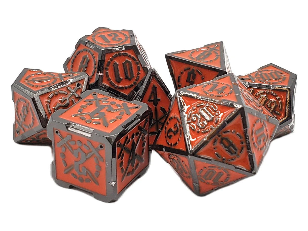 Old School Dice - Knights of the Round Table - Black w/Orange Sapphire