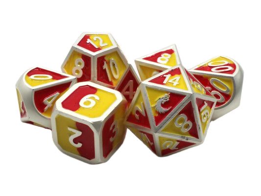 Old School Dice -  Dragon Forged - Platinum Red & Yellow