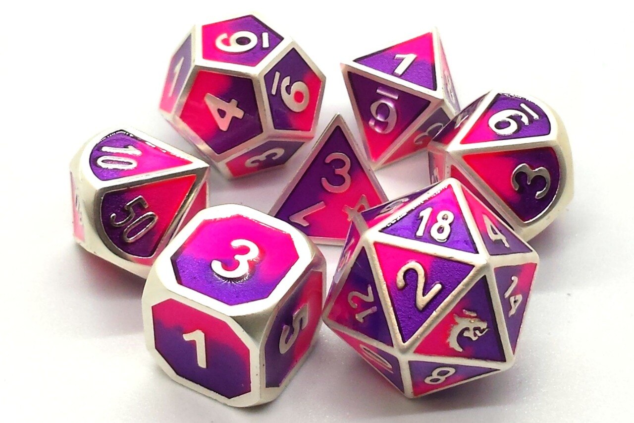 Old School Dice -  Dragon Forged - Platinum Purple & Pink