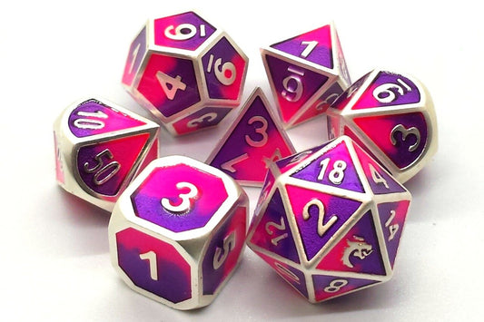 Old School Dice -  Dragon Forged - Platinum Purple & Pink