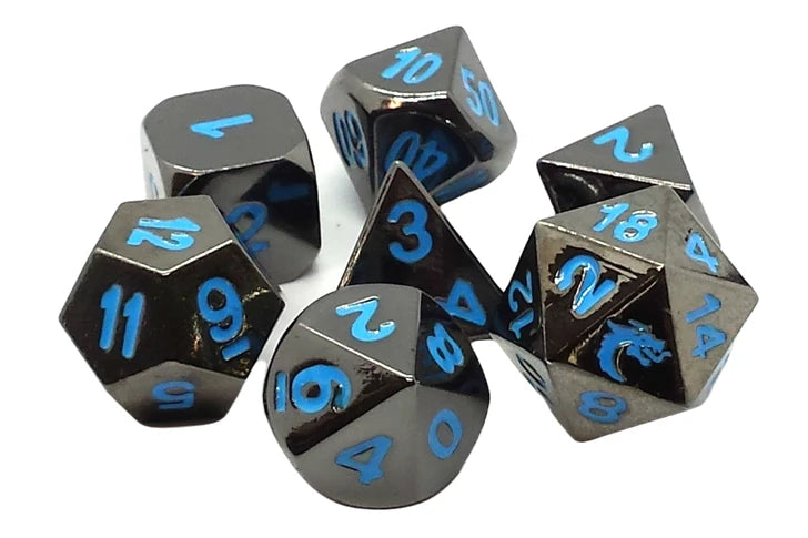 Old School Dice -  Halfing Forged - Black Nickel w/Blue