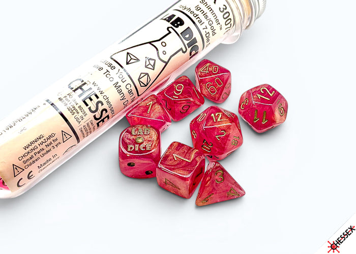 Chessex - Lab Dice - Polyhedral 7 Die Set - Shimmer, Ignis/gold