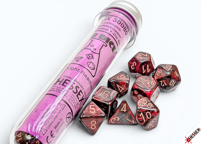 Chessex - Lab Dice - Polyhedral 7 Die Set - Lustrous, Gothic/copper