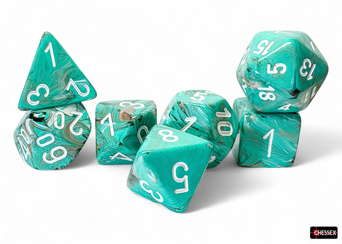 Chessex - Mega-Hedral 7 Die Set - Marble Oxi-Copper w/White