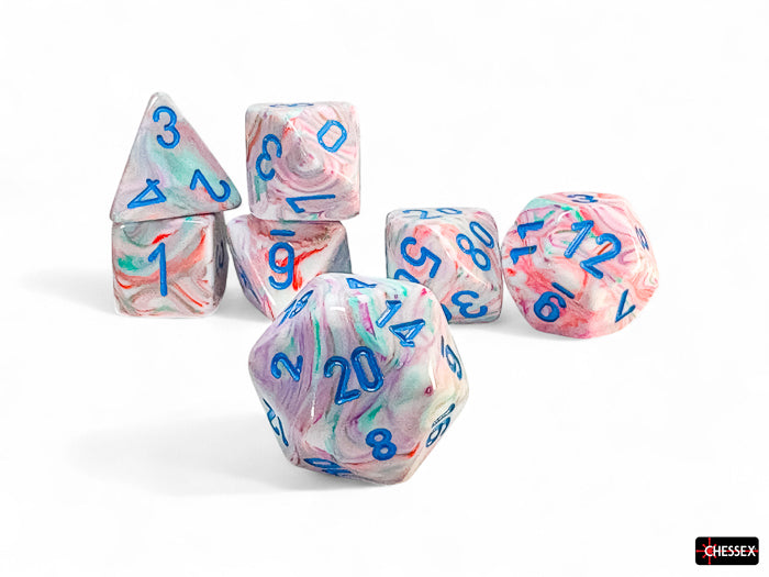 Chessex - Mega-Hedral 7 Die Set - Festive Pop Art w/Blue