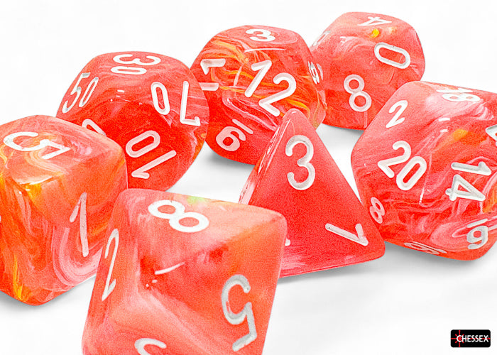 Chessex - Mega-Hedral 7 Die Set - Festive Dahlia w/White