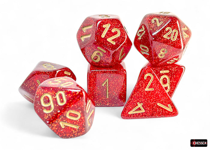 Chessex - Mega-Hedral 7 Die Set - Glitter Ruby/Gold
